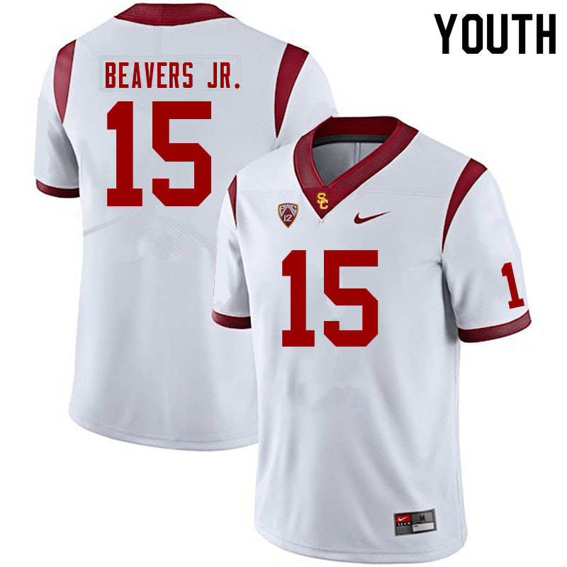 Youth #15 Anthony Beavers Jr. USC Trojans College Football Jerseys Sale-White